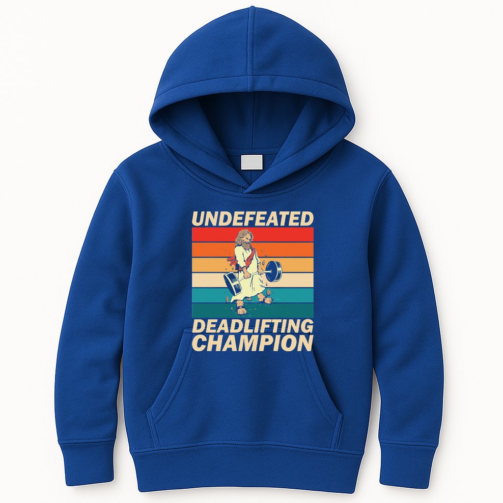 Jesus The Ultimate Deadlifter Funny Vintage Gym Christian Kids Hoodie