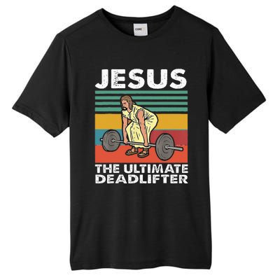 Jesus The Ultimate Deadlifter Funny Jesus Lifting Gym Tall Fusion ChromaSoft Performance T-Shirt