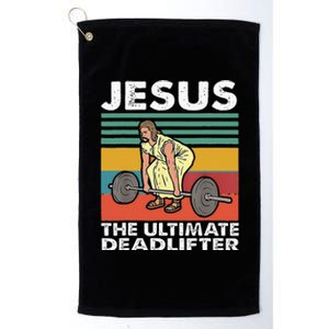 Jesus The Ultimate Deadlifter Funny Jesus Lifting Gym Platinum Collection Golf Towel