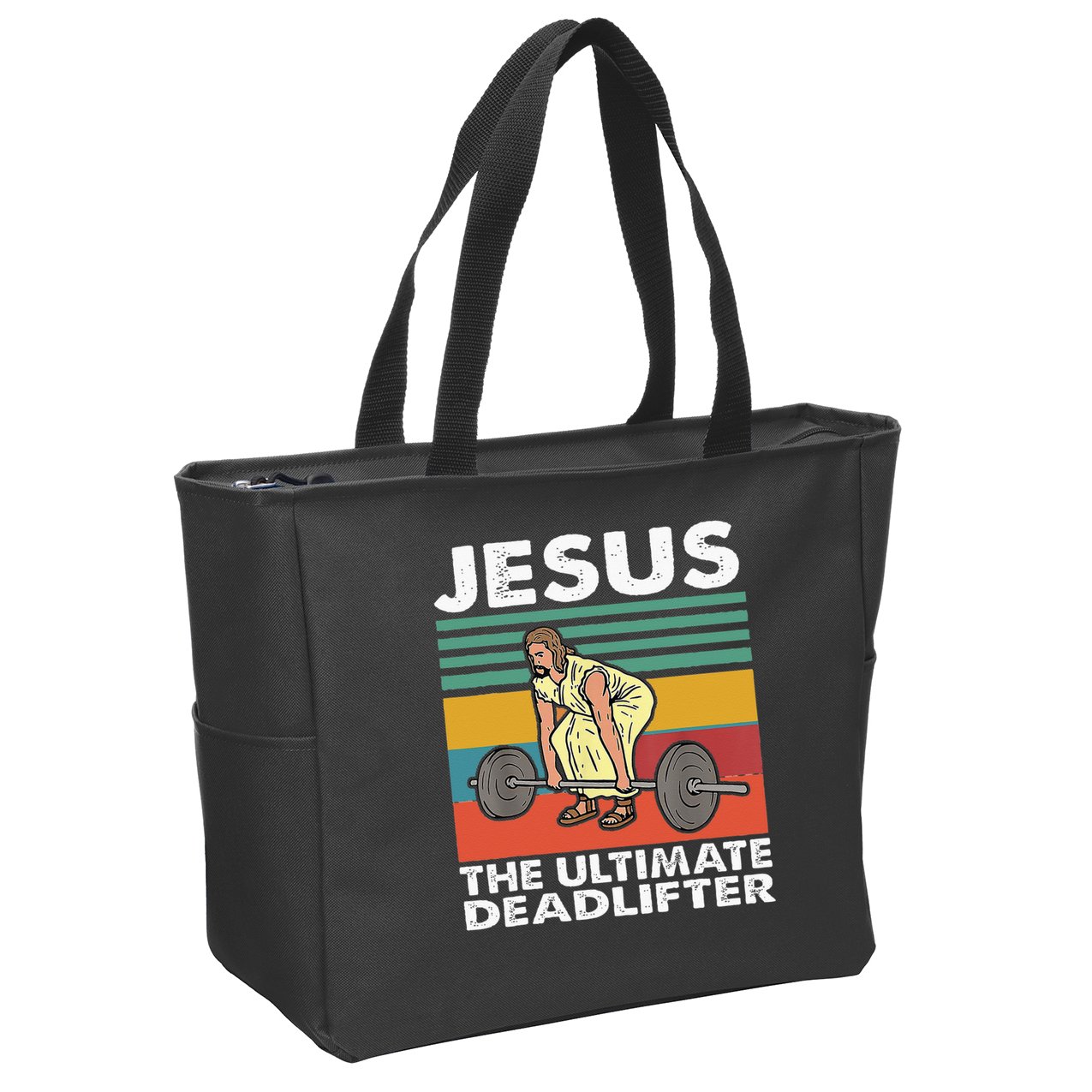 Jesus The Ultimate Deadlifter Funny Jesus Lifting Gym Zip Tote Bag