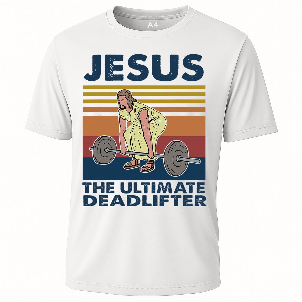 Jesus The Ultimate Deadlifter Funny Gym Bodybuliding Fitness Cooling Performance Crew T-Shirt