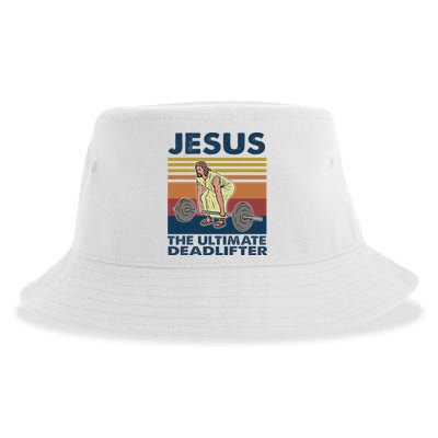 Jesus The Ultimate Deadlifter Funny Gym Bodybuliding Fitness Sustainable Bucket Hat