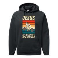 Jesus The Ultimate Deadlifter Funny Vintage Gym Christian Sweat Performance Fleece Hoodie