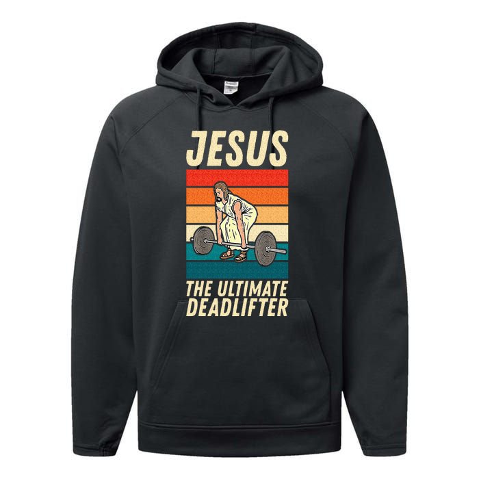 Jesus The Ultimate Deadlifter Funny Vintage Gym Christian Sweat Performance Fleece Hoodie