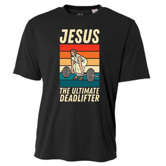 Jesus The Ultimate Deadlifter Funny Vintage Gym Christian Sweat Cooling Performance Crew T-Shirt