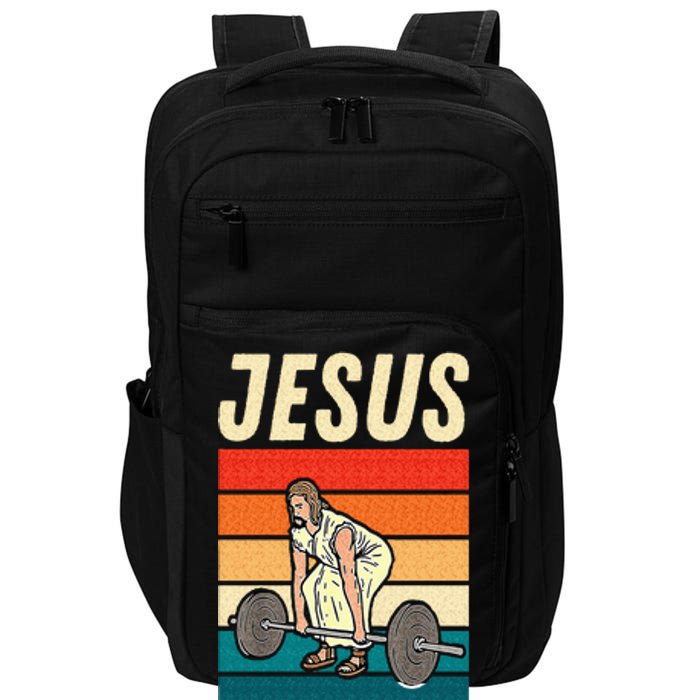 Jesus The Ultimate Deadlifter Funny Vintage Gym Christian Sweat Impact Tech Backpack