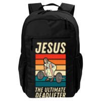 Jesus The Ultimate Deadlifter Funny Vintage Gym Christian Sweat Daily Commute Backpack