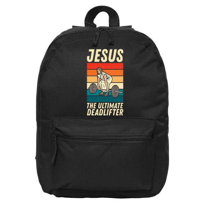 Jesus The Ultimate Deadlifter Funny Vintage Gym Christian Sweat 16 in Basic Backpack