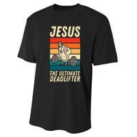 Jesus The Ultimate Deadlifter Funny Vintage Gym Christian Sweat Performance Sprint T-Shirt