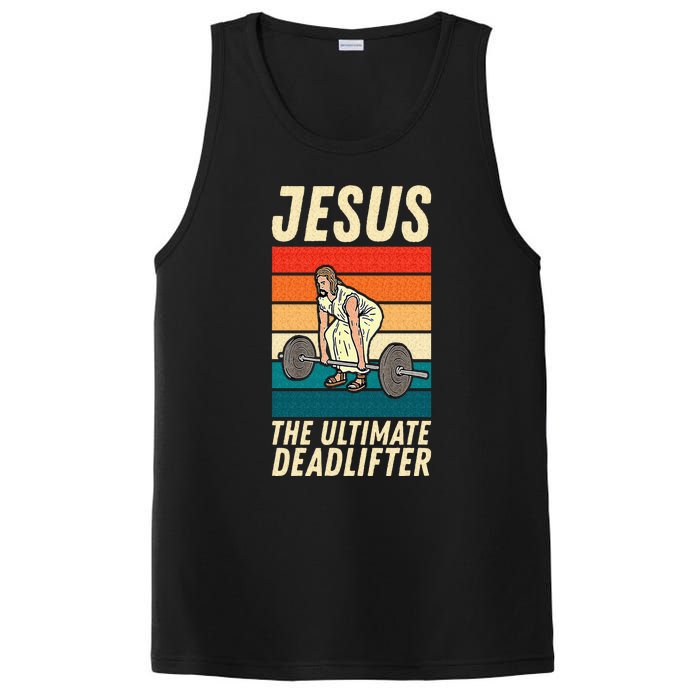 Jesus The Ultimate Deadlifter Funny Vintage Gym Christian Sweat PosiCharge Competitor Tank