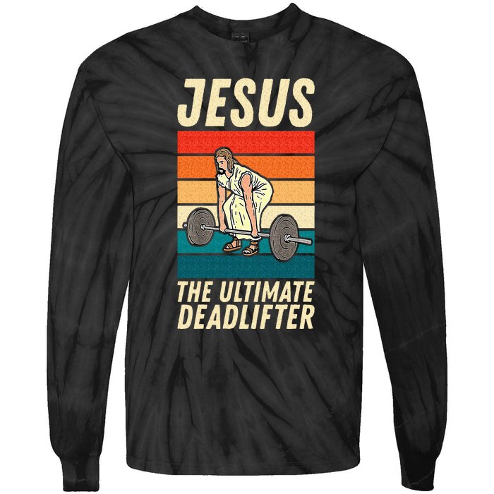 Jesus The Ultimate Deadlifter Funny Vintage Gym Christian Sweat Tie-Dye Long Sleeve Shirt