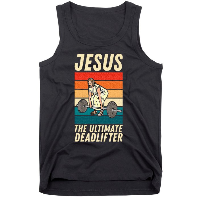 Jesus The Ultimate Deadlifter Funny Vintage Gym Christian Sweat Tank Top