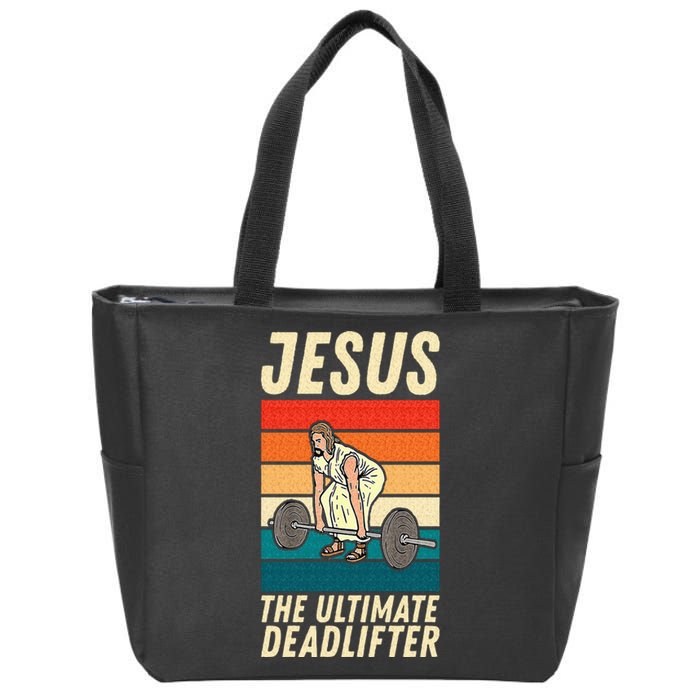 Jesus The Ultimate Deadlifter Funny Vintage Gym Christian Sweat Zip Tote Bag