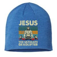 Jesus The Ultimate Deadlifter Funny Christian Workout Jesus Gift Sustainable Beanie