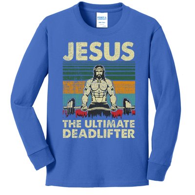 Jesus The Ultimate Deadlifter Funny Christian Workout Jesus Gift Kids Long Sleeve Shirt