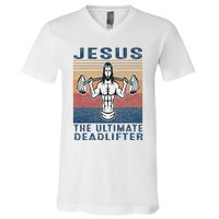 Jesus The Ultimate Deadlifter Gym Working Out Funny Vintage V-Neck T-Shirt