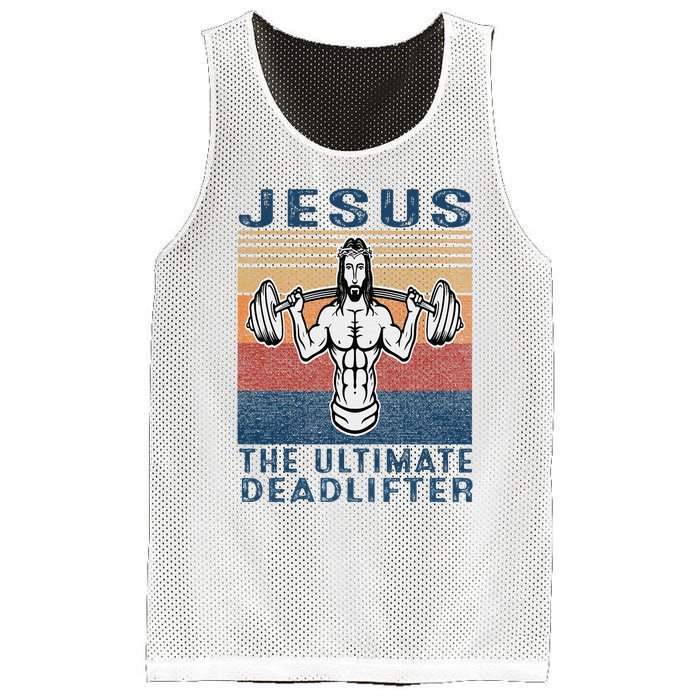 Jesus The Ultimate Deadlifter Gym Working Out Funny Vintage Mesh Reversible Basketball Jersey Tank