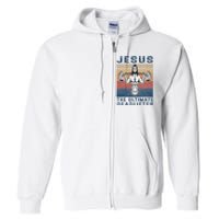 Jesus The Ultimate Deadlifter Gym Working Out Funny Vintage Full Zip Hoodie