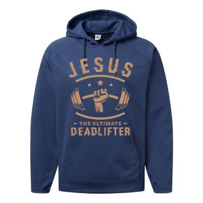 Jesus The Ultimate Deadlifter Funny Gift Fitness Fan Gift Performance Fleece Hoodie