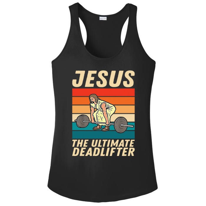 Jesus The Ultimate Deadlifter Funny Vintage Gym Christian Sweat Ladies PosiCharge Competitor Racerback Tank