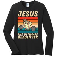 Jesus The Ultimate Deadlifter Funny Vintage Gym Christian Sweat Ladies Long Sleeve Shirt