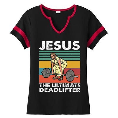 Jesus The Ultimate Deadlifter Funny Jesus Lifting Gym Ladies Halftime Notch Neck Tee