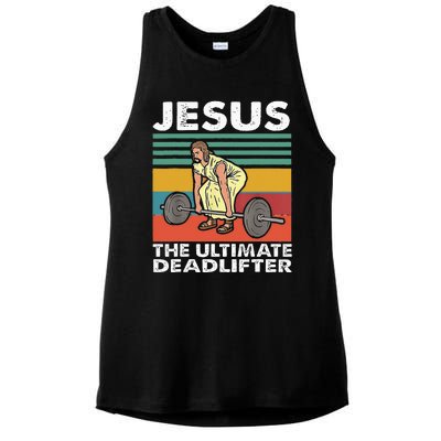 Jesus The Ultimate Deadlifter Funny Jesus Lifting Gym Ladies PosiCharge Tri-Blend Wicking Tank