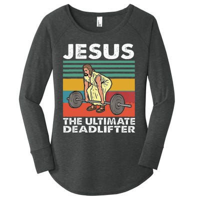 Jesus The Ultimate Deadlifter Funny Jesus Lifting Gym Women's Perfect Tri Tunic Long Sleeve Shirt