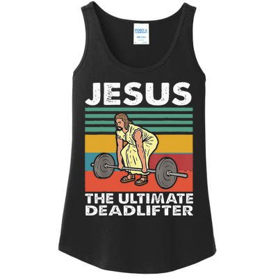 Jesus The Ultimate Deadlifter Funny Jesus Lifting Gym Ladies Essential Tank