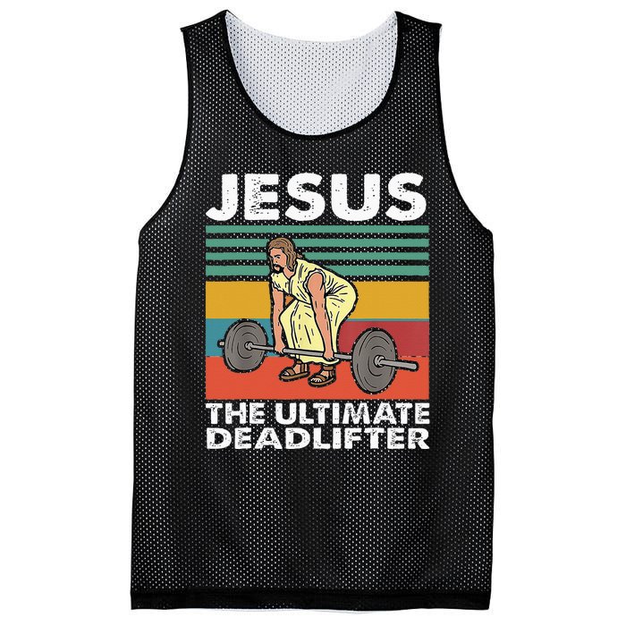 Jesus The Ultimate Deadlifter Funny Jesus Lifting Gym Mesh Reversible Basketball Jersey Tank