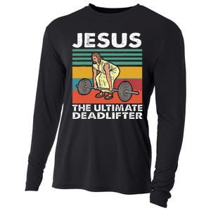 Jesus The Ultimate Deadlifter Funny Jesus Lifting Gym Cooling Performance Long Sleeve Crew