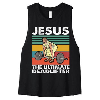 Jesus The Ultimate Deadlifter Funny Jesus Lifting Gym Women's Racerback Cropped Tank