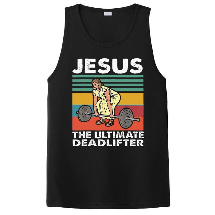 Jesus The Ultimate Deadlifter Funny Jesus Lifting Gym PosiCharge Competitor Tank