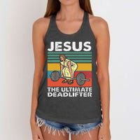 Jesus The Ultimate Deadlifter Funny Jesus Lifting Gym Women's Knotted Racerback Tank