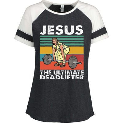 Jesus The Ultimate Deadlifter Funny Jesus Lifting Gym Enza Ladies Jersey Colorblock Tee