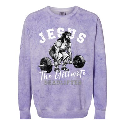 Jesus The Ultimate Deadlifter Funny Christian Workout Gym Colorblast Crewneck Sweatshirt