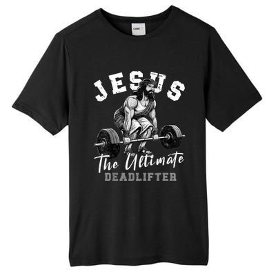 Jesus The Ultimate Deadlifter Funny Christian Workout Gym Tall Fusion ChromaSoft Performance T-Shirt