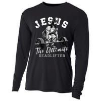 Jesus The Ultimate Deadlifter Funny Christian Workout Gym Cooling Performance Long Sleeve Crew