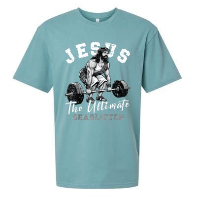 Jesus The Ultimate Deadlifter Funny Christian Workout Gym Sueded Cloud Jersey T-Shirt