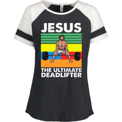 Jesus The Ultimate Deadlifter Fitness Humor Enza Ladies Jersey Colorblock Tee