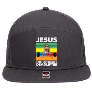 Jesus The Ultimate Deadlifter Fitness Humor 7 Panel Mesh Trucker Snapback Hat