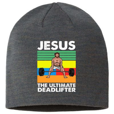 Jesus The Ultimate Deadlifter Fitness Humor Sustainable Beanie