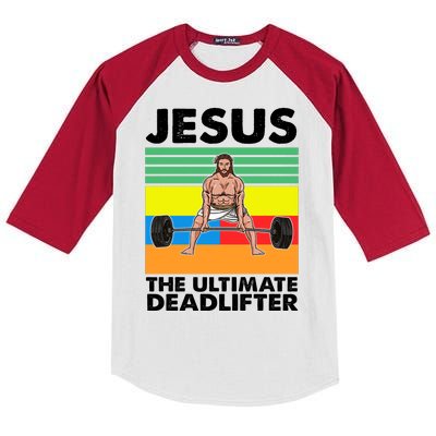 Jesus The Ultimate Deadlifter Fitness Humor Kids Colorblock Raglan Jersey