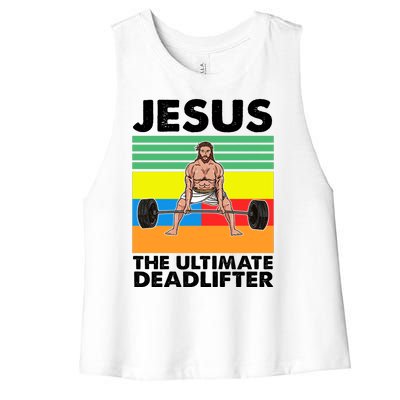 Jesus The Ultimate Deadlifter Fitness Humor Women's Racerback Cropped Tank