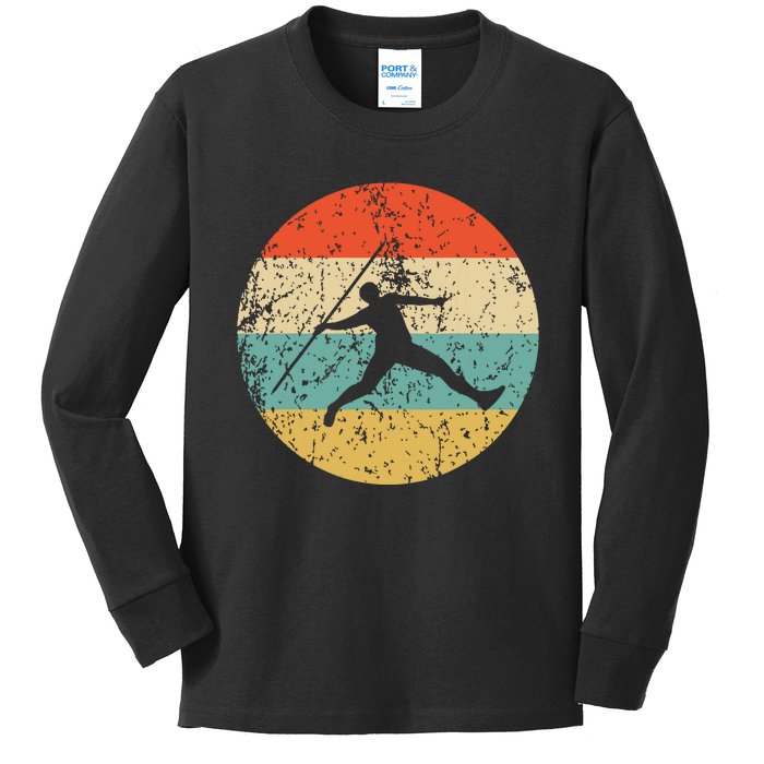 Javelin Throw Vintage Retro Track And Field Kids Long Sleeve Shirt