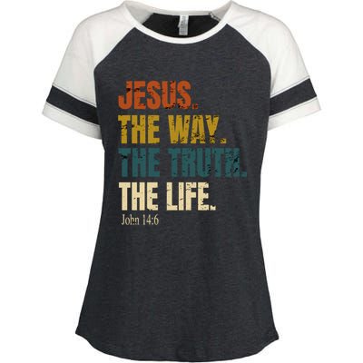 Jesus The Way The Truth The Life Bible Verse Worship Cute Gift Enza Ladies Jersey Colorblock Tee