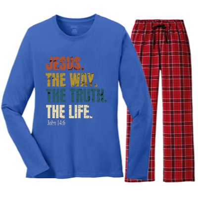 Jesus The Way The Truth The Life Bible Verse Worship Cute Gift Women's Long Sleeve Flannel Pajama Set 