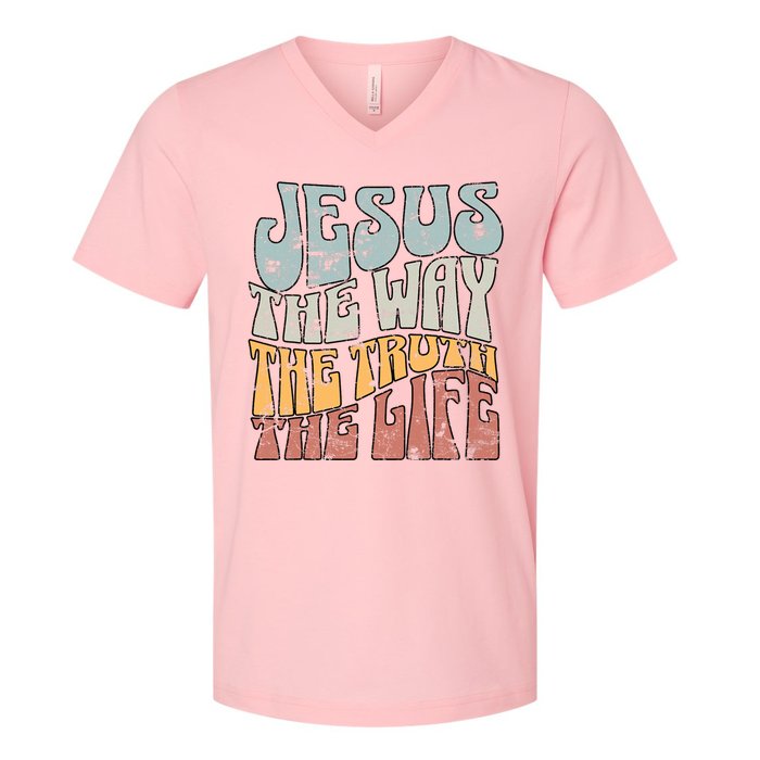 Jesus The Way Gospel Of John 14 6 Faith V-Neck T-Shirt