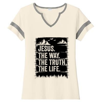 Jesus The Way Truth Life Bible Verse Christian Worship Ladies Halftime Notch Neck Tee