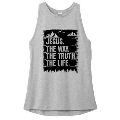 Jesus The Way Truth Life Bible Verse Christian Worship Ladies PosiCharge Tri-Blend Wicking Tank